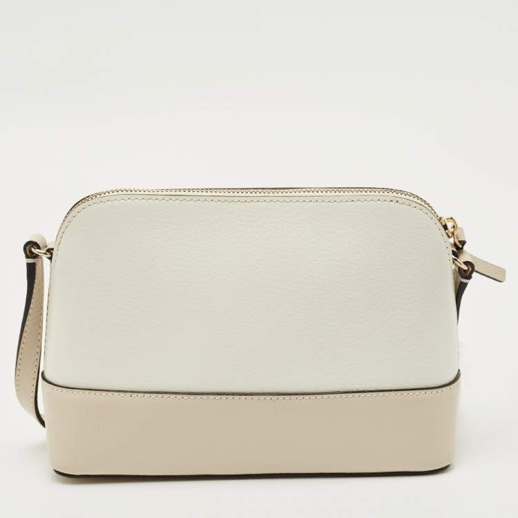 Pre Owned Kate Spade White/Beige Leather Bay Street Hanna Crossbody Bag