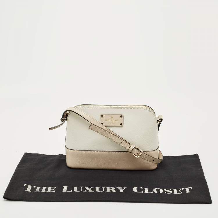 Pre Owned Kate Spade White/Beige Leather Bay Street Hanna Crossbody Bag