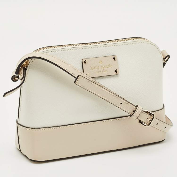 Pre Owned Kate Spade White/Beige Leather Bay Street Hanna Crossbody Bag