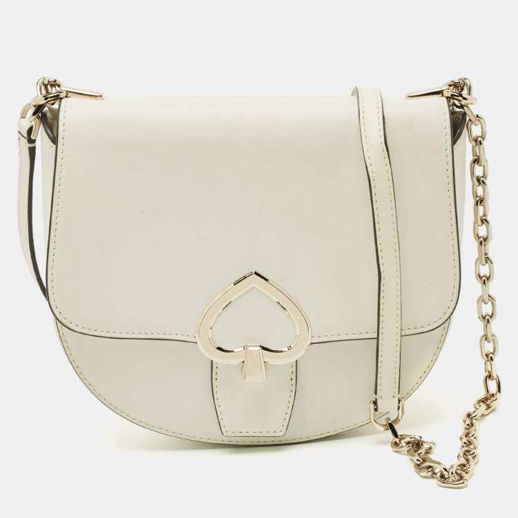 Pre Owned Kate Spade White Leather Robyn Saddle Crossbody Bag