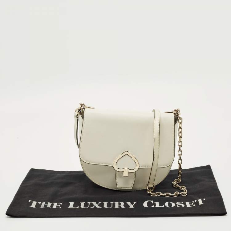 Pre Owned Kate Spade White Leather Robyn Saddle Crossbody Bag
