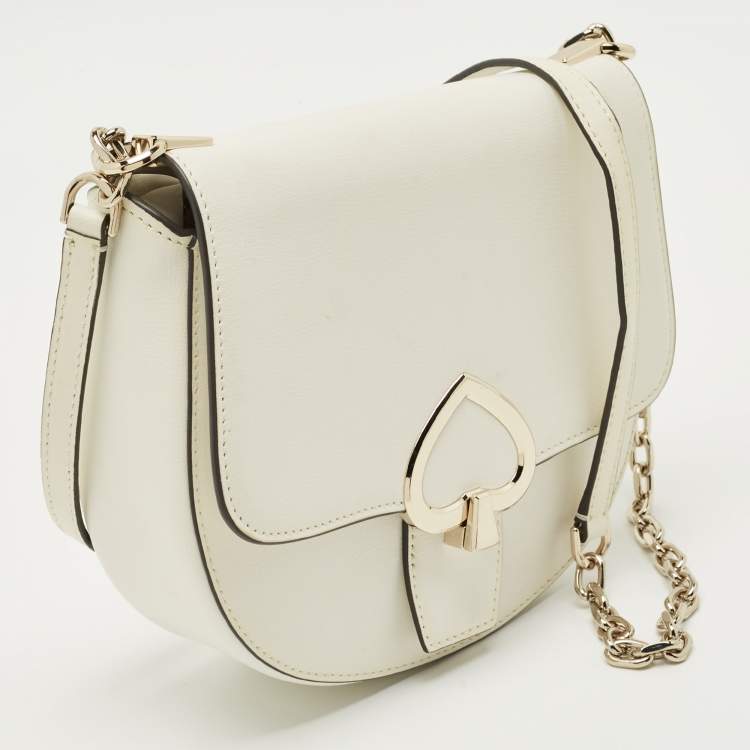 Pre Owned Kate Spade White Leather Robyn Saddle Crossbody Bag