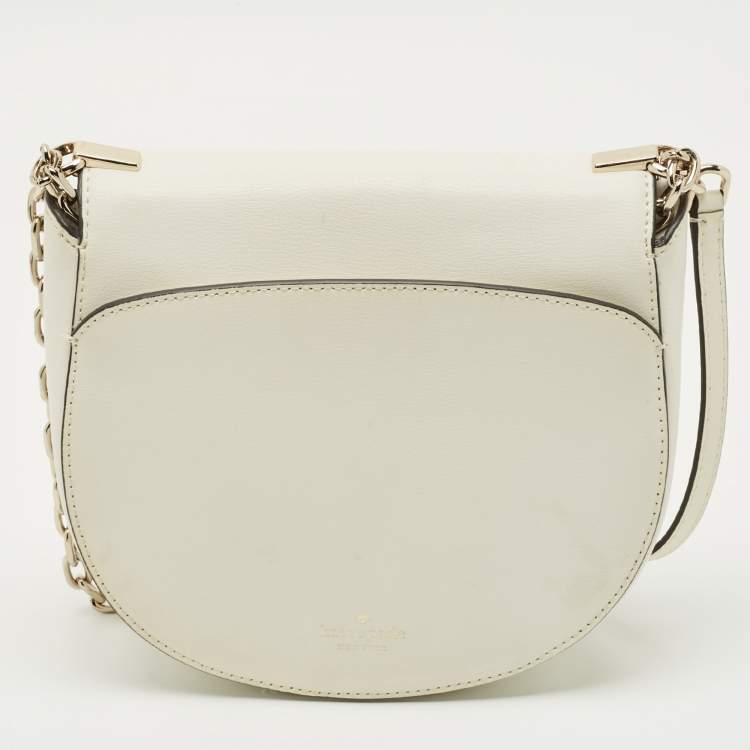 Pre Owned Kate Spade White Leather Robyn Saddle Crossbody Bag