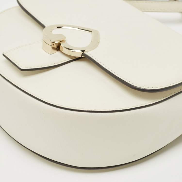 Pre Owned Kate Spade White Leather Robyn Saddle Crossbody Bag