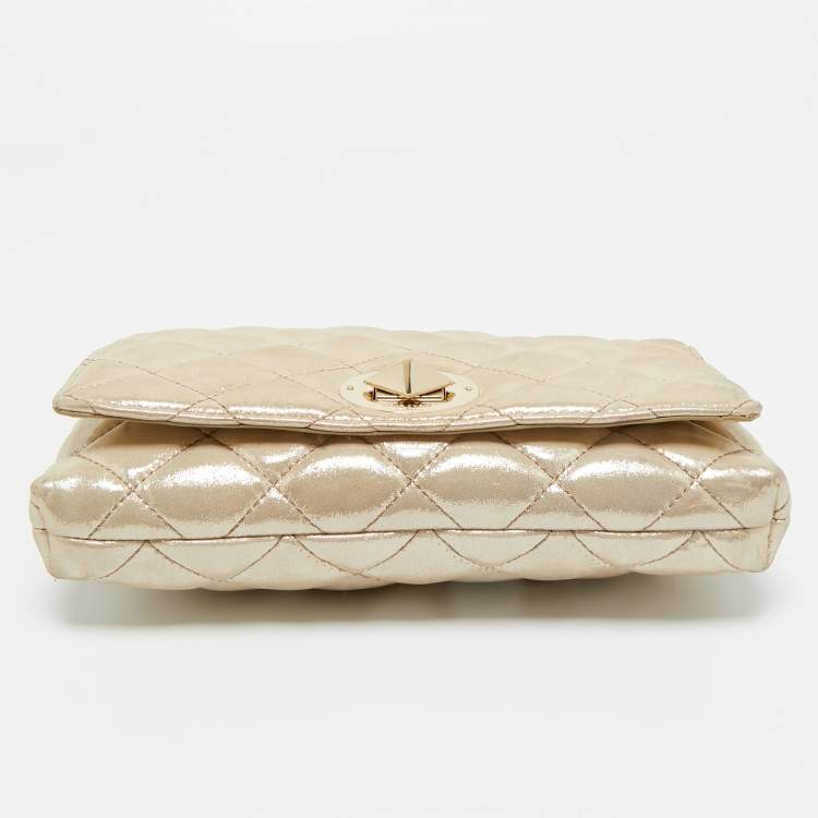 Pre Owned Kate Spade Gold Shimer Suede Chain Shoulder Bag