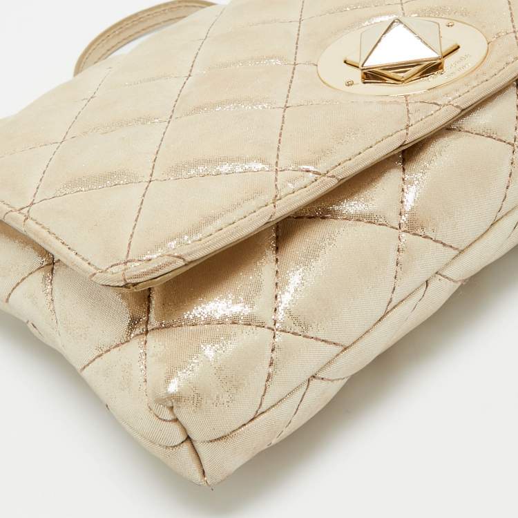 Pre Owned Kate Spade Gold Shimer Suede Chain Shoulder Bag