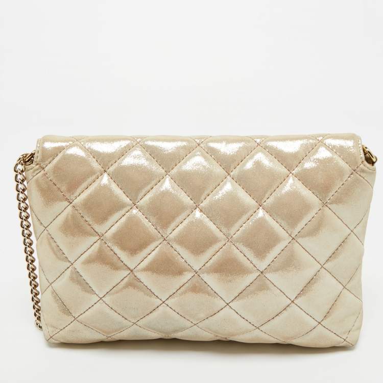 Pre Owned Kate Spade Gold Shimer Suede Chain Shoulder Bag