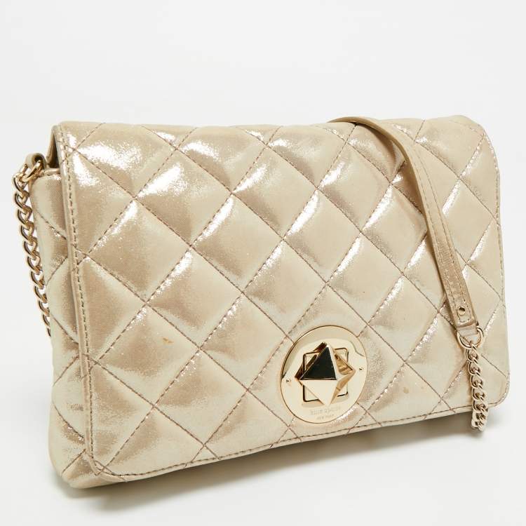 Pre Owned Kate Spade Gold Shimer Suede Chain Shoulder Bag