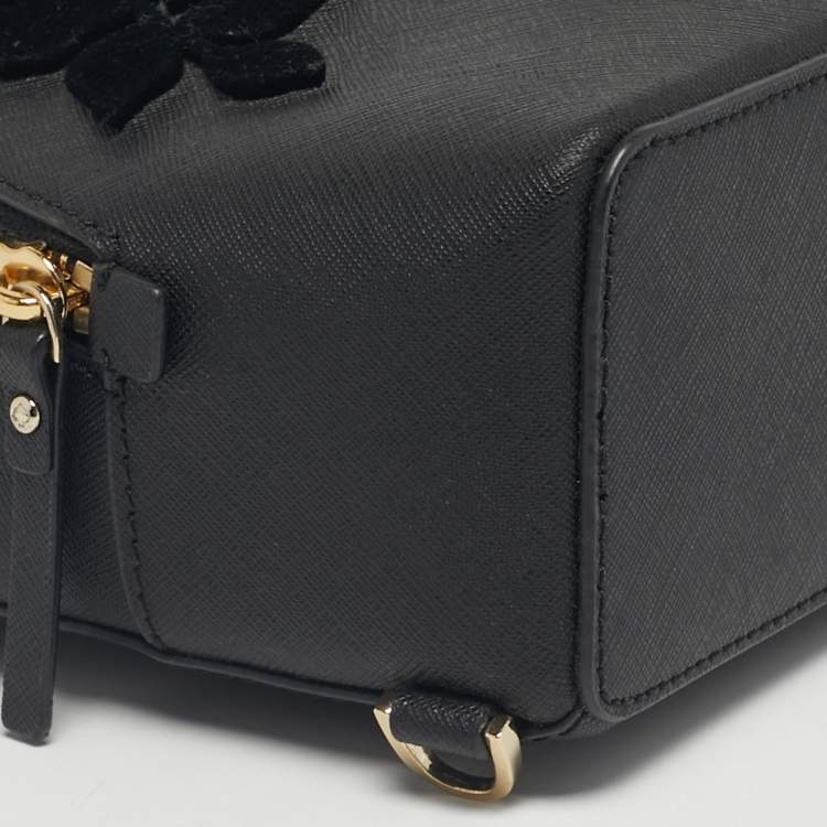 Pre Owned Kate Spade Black Leather Cameron Street Flock Roses Binx  Convertible Backpack