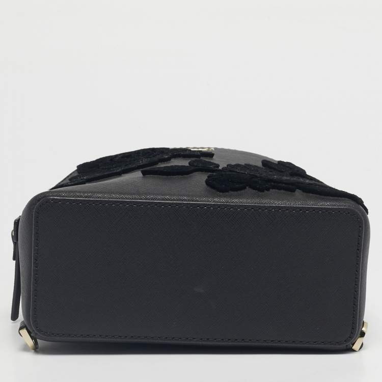 Pre Owned Kate Spade Black Leather Cameron Street Flock Roses Binx  Convertible Backpack