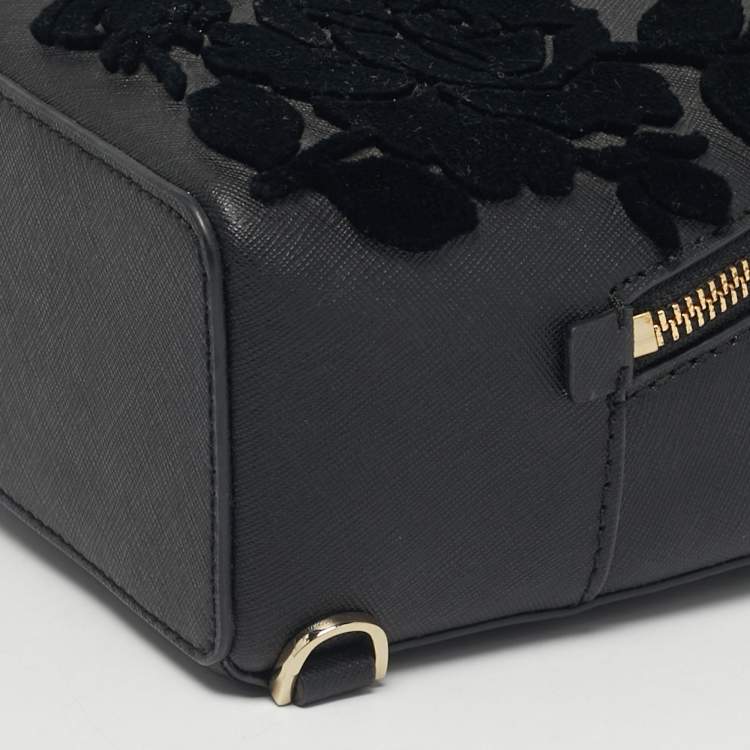 Pre Owned Kate Spade Black Leather Cameron Street Flock Roses Binx  Convertible Backpack