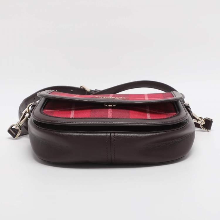 Pre Owned Kate Spade Red/Brown Canvas and Leather Blake Plaid Crossbody Bag