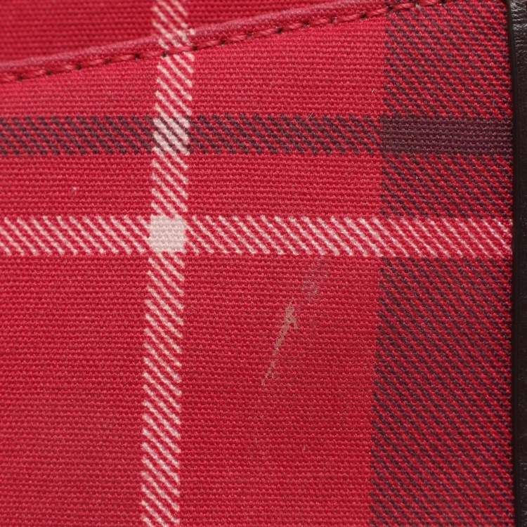 Pre Owned Kate Spade Red/Brown Canvas and Leather Blake Plaid Crossbody Bag