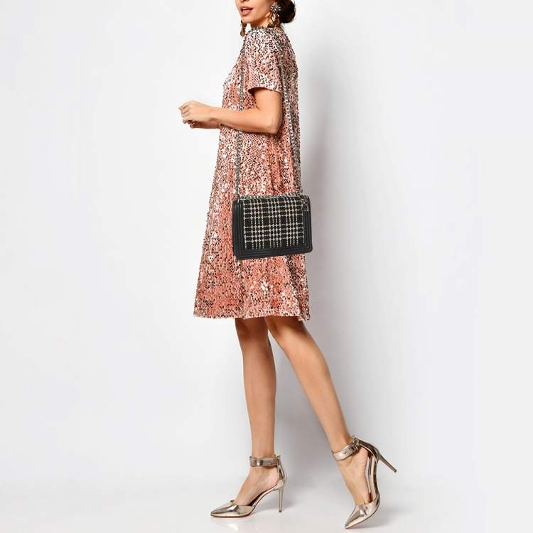 Pre Owned Kate Spade Black Leather and Tweed Reese Park Marci Shoulder Bag