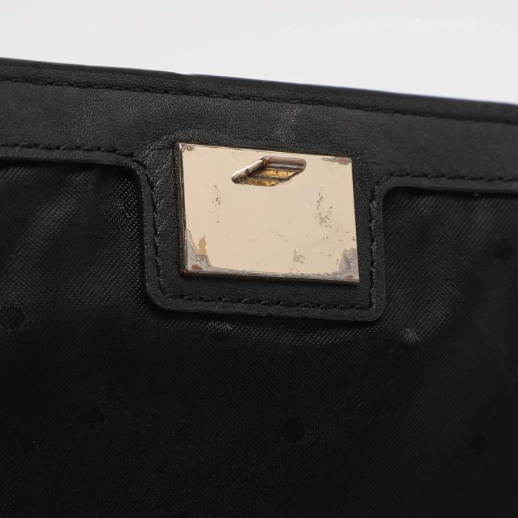 Pre Owned Kate Spade Black Leather and Tweed Reese Park Marci Shoulder Bag