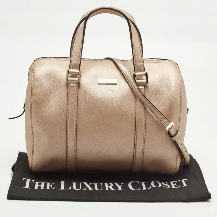 Pre Owned Kate Spade Newberry Lane Loden Metallic Peach Leather Satchel