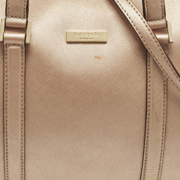 Pre Owned Kate Spade Newberry Lane Loden Metallic Peach Leather Satchel