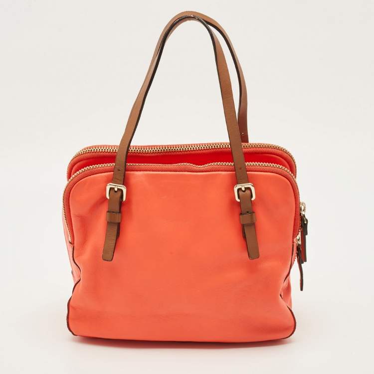مملوكة مسبقًا Kate Spade Coral Red Leather Multi Zip Satchel