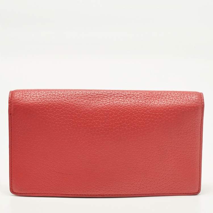 Pre Owned Kate Spade Coral Red Grained Leather Clutch