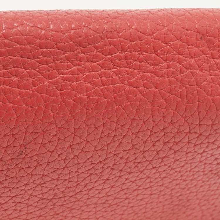 Pre Owned Kate Spade Coral Red Grained Leather Clutch