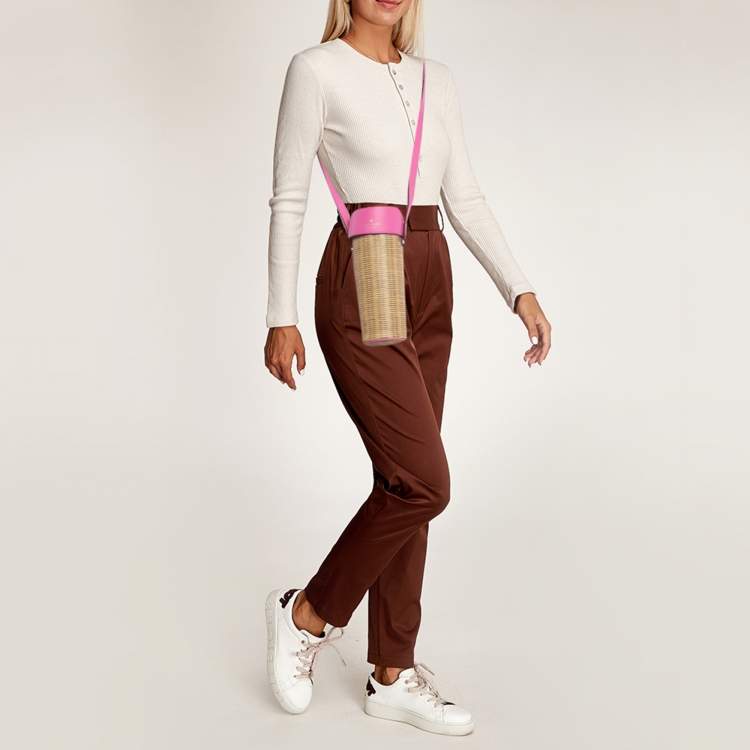 Pre Owned Kate Spade Champagne Box Brown/Fuchsia Woven Printed Leather Crossbody Bag