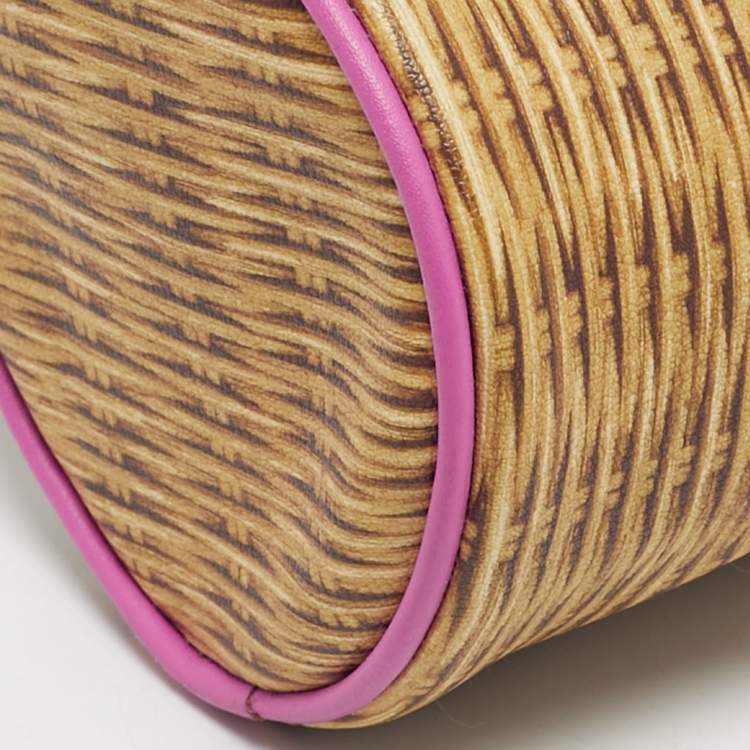 Pre Owned Kate Spade Champagne Box Brown/Fuchsia Woven Printed Leather Crossbody Bag