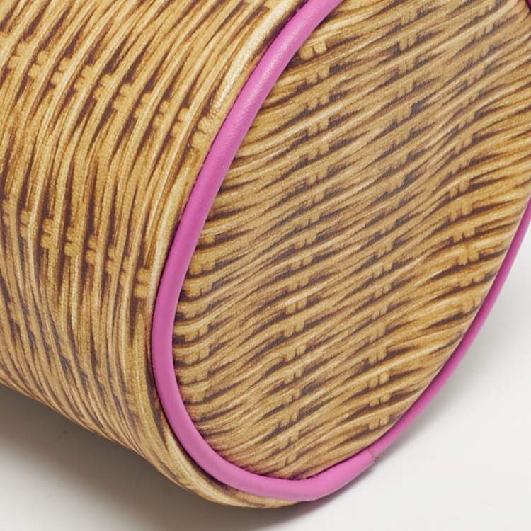 Pre Owned Kate Spade Champagne Box Brown/Fuchsia Woven Printed Leather Crossbody Bag