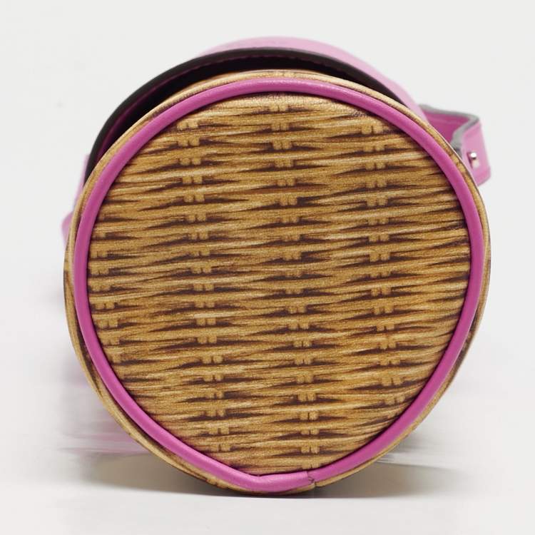 Pre Owned Kate Spade Champagne Box Brown/Fuchsia Woven Printed Leather Crossbody Bag