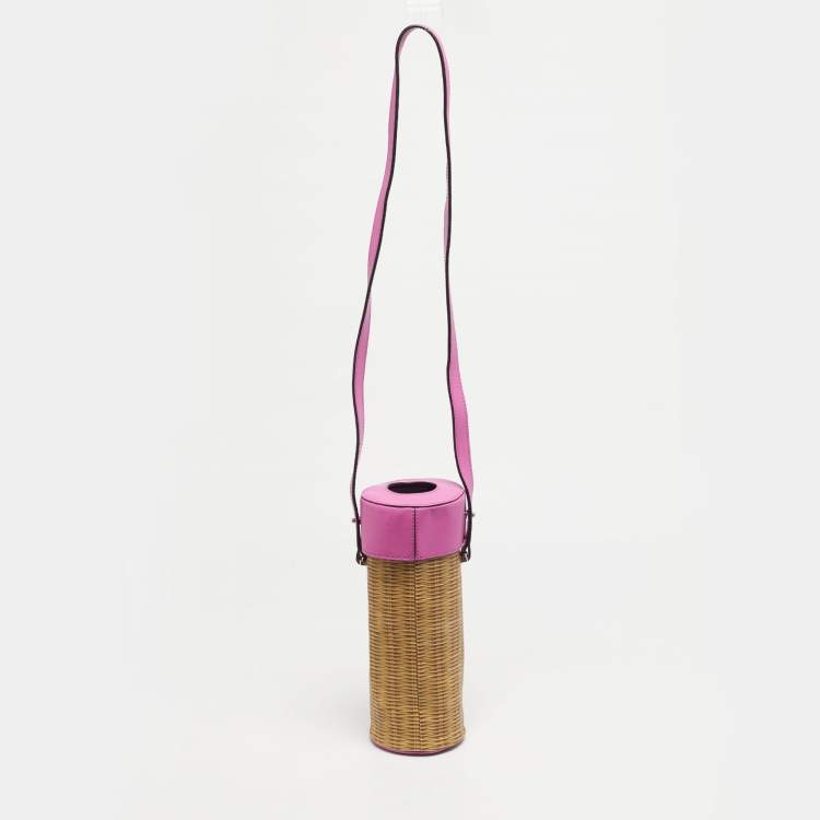 Pre Owned Kate Spade Champagne Box Brown/Fuchsia Woven Printed Leather Crossbody Bag