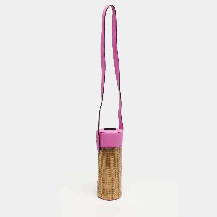 Pre Owned Kate Spade Champagne Box Brown/Fuchsia Woven Printed Leather Crossbody Bag