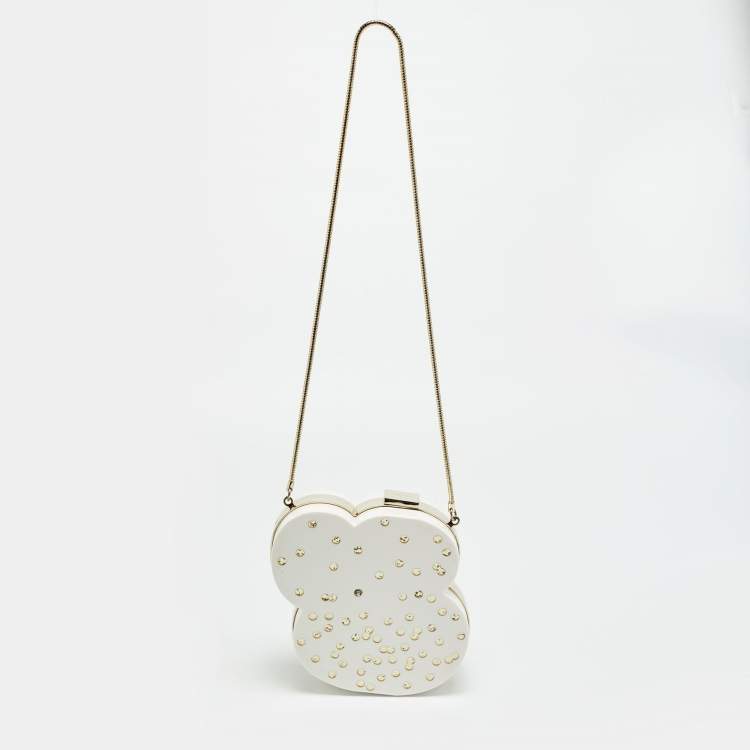 Pre Owned Kate Spade Wedding Belles Ampersand White/Gold Acrylic Clutch