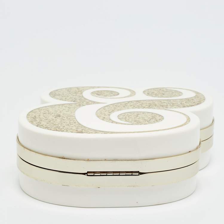 Pre Owned Kate Spade Wedding Belles Ampersand White/Gold Acrylic Clutch