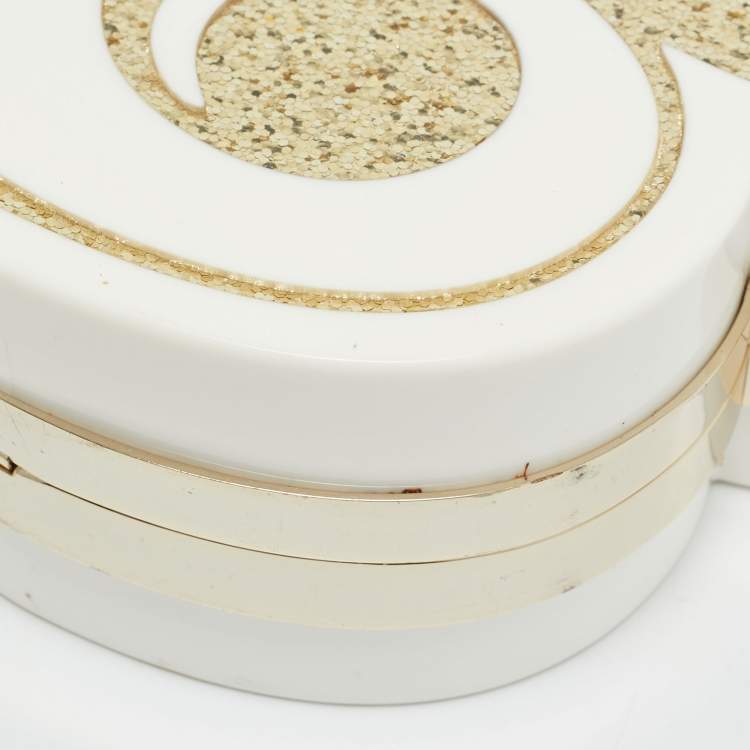 Pre Owned Kate Spade Wedding Belles Ampersand White/Gold Acrylic Clutch