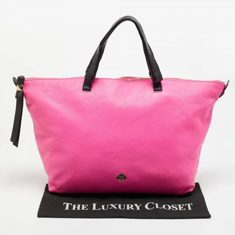 Pre Owned Kate Spade Leroy Street Linsley Vivid Pink/Black Leather Tote