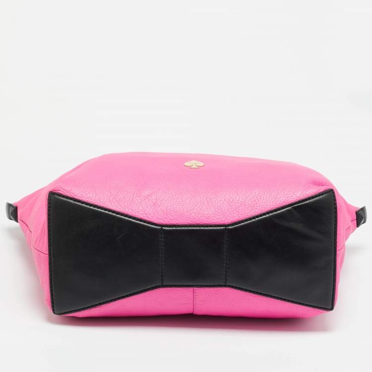 Pre Owned Kate Spade Leroy Street Linsley Vivid Pink/Black Leather Tote