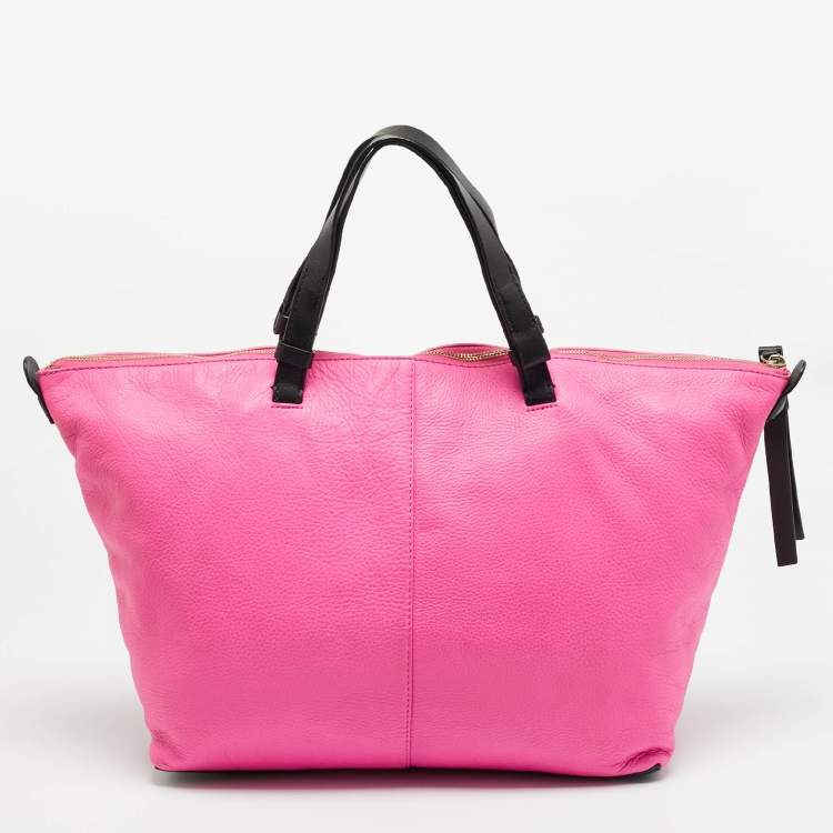 Pre Owned Kate Spade Leroy Street Linsley Vivid Pink/Black Leather Tote