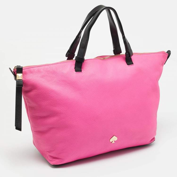 Pre Owned Kate Spade Leroy Street Linsley Vivid Pink/Black Leather Tote