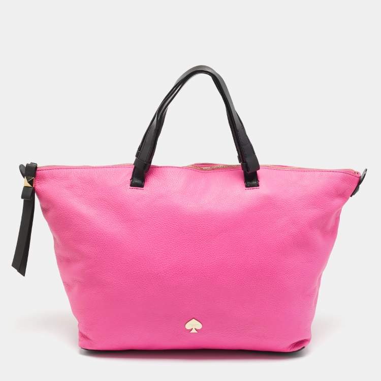 Pre Owned Kate Spade Leroy Street Linsley Vivid Pink/Black Leather Tote