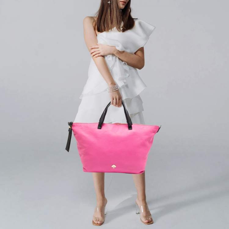 Pre Owned Kate Spade Leroy Street Linsley Vivid Pink/Black Leather Tote