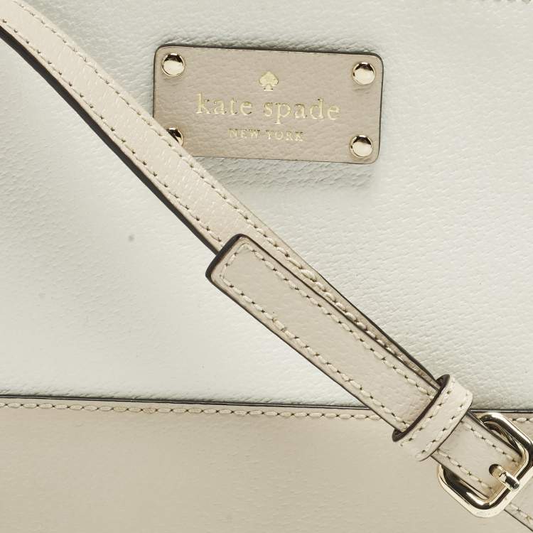 Pre Owned Kate Spade Bay Street Hanna White/Beige Leather Crossbody Bag