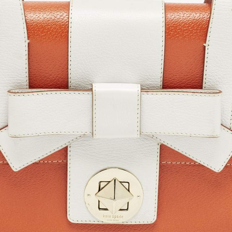 Pre Owned Kate Spade Bow Flap Orange/White Leather Top Handle Bag