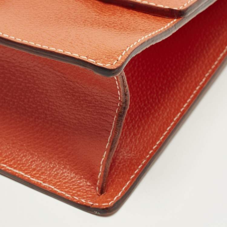 Pre Owned Kate Spade Bow Flap Orange/White Leather Top Handle Bag