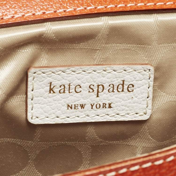 Pre Owned Kate Spade Bow Flap Orange/White Leather Top Handle Bag