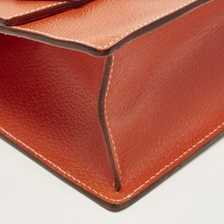 Pre Owned Kate Spade Bow Flap Orange/White Leather Top Handle Bag