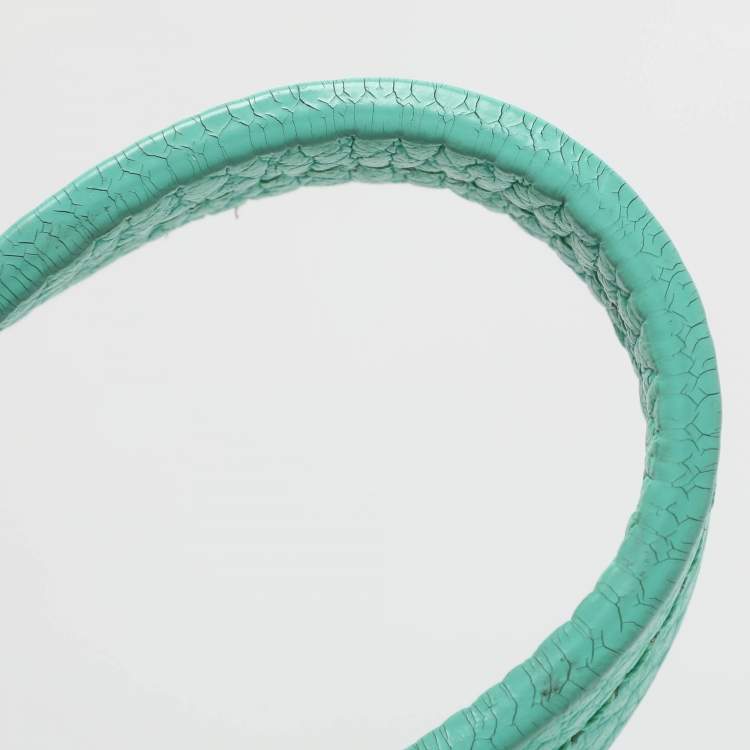 Pre Owned Kate Spade Groove Court Maise Green/Beige Stripe Canvas and Leather Satchel