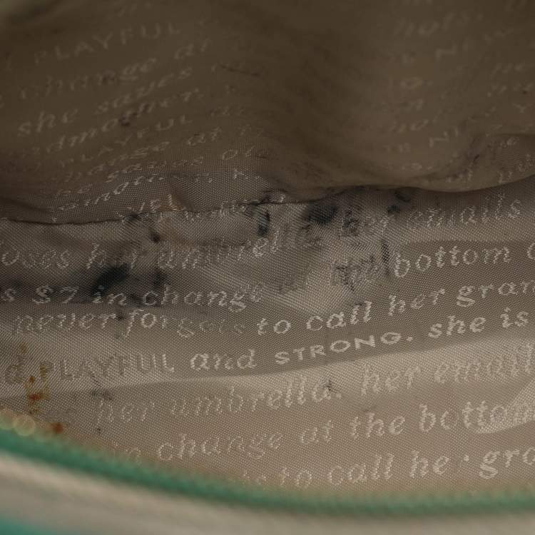 Pre Owned Kate Spade Groove Court Maise Green/Beige Stripe Canvas and Leather Satchel