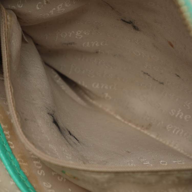 Pre Owned Kate Spade Groove Court Maise Green/Beige Stripe Canvas and Leather Satchel