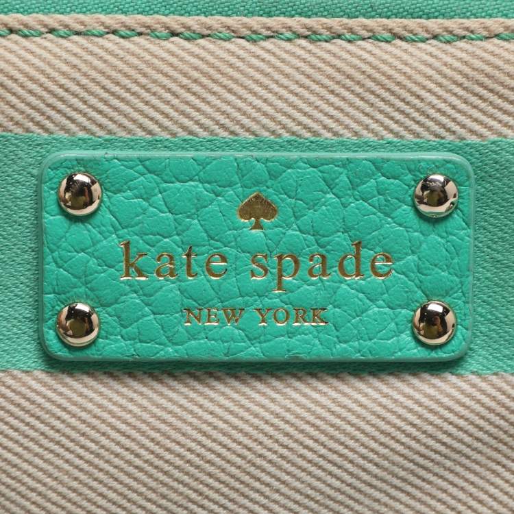 Pre Owned Kate Spade Groove Court Maise Green/Beige Stripe Canvas and Leather Satchel