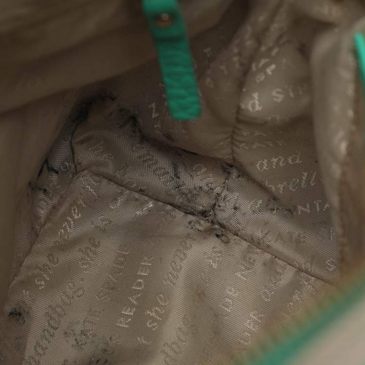 Pre Owned Kate Spade Groove Court Maise Green/Beige Stripe Canvas and Leather Satchel