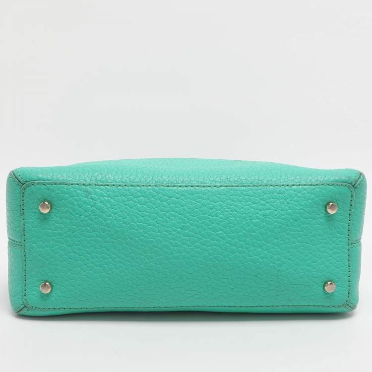 Pre Owned Kate Spade Groove Court Maise Green/Beige Stripe Canvas and Leather Satchel